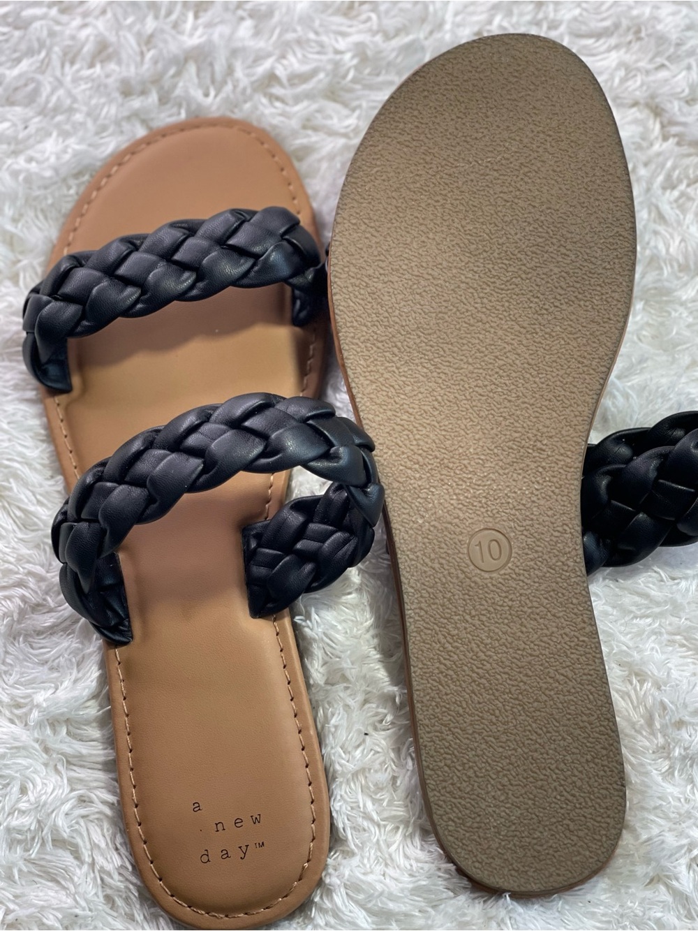 a new day Black Braided Double-Strap Slide Sandals